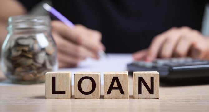 the word "LOAN" written on wooden blocks on an office table
