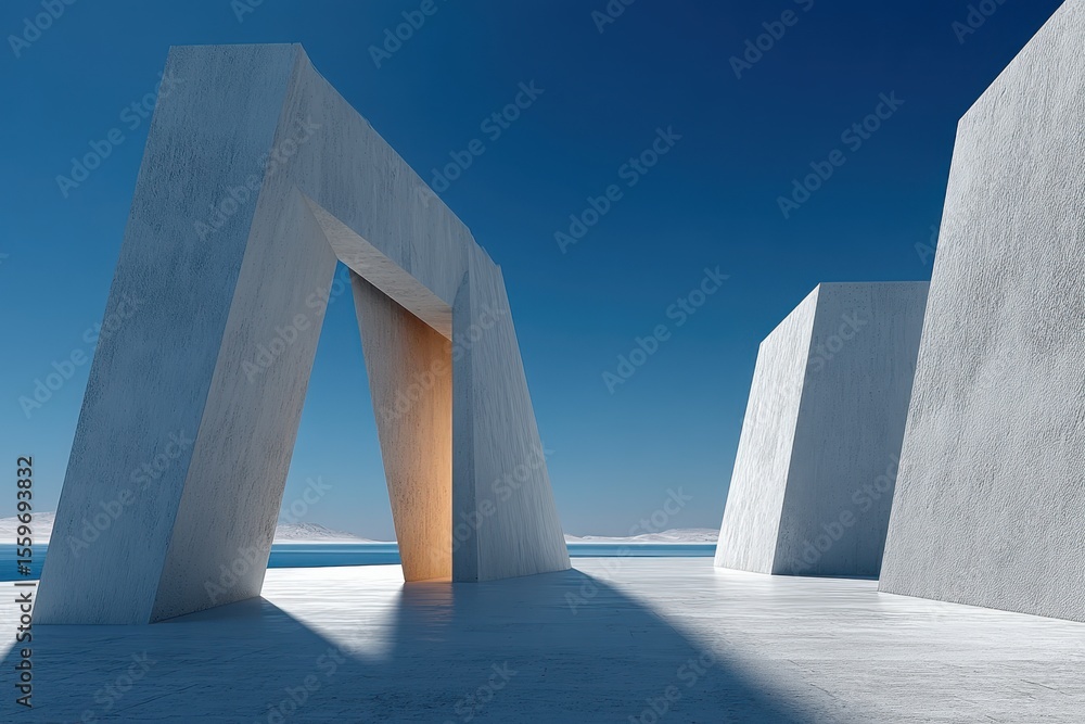 Poster minimalist architectural structures with open angles and winter sunlight
