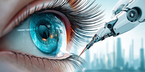Cybernetic robotic eye surgery with futuristic precision and smart enhancement