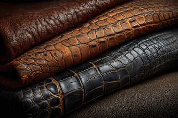 Textured leather materials in different colors stacked on black backdrop