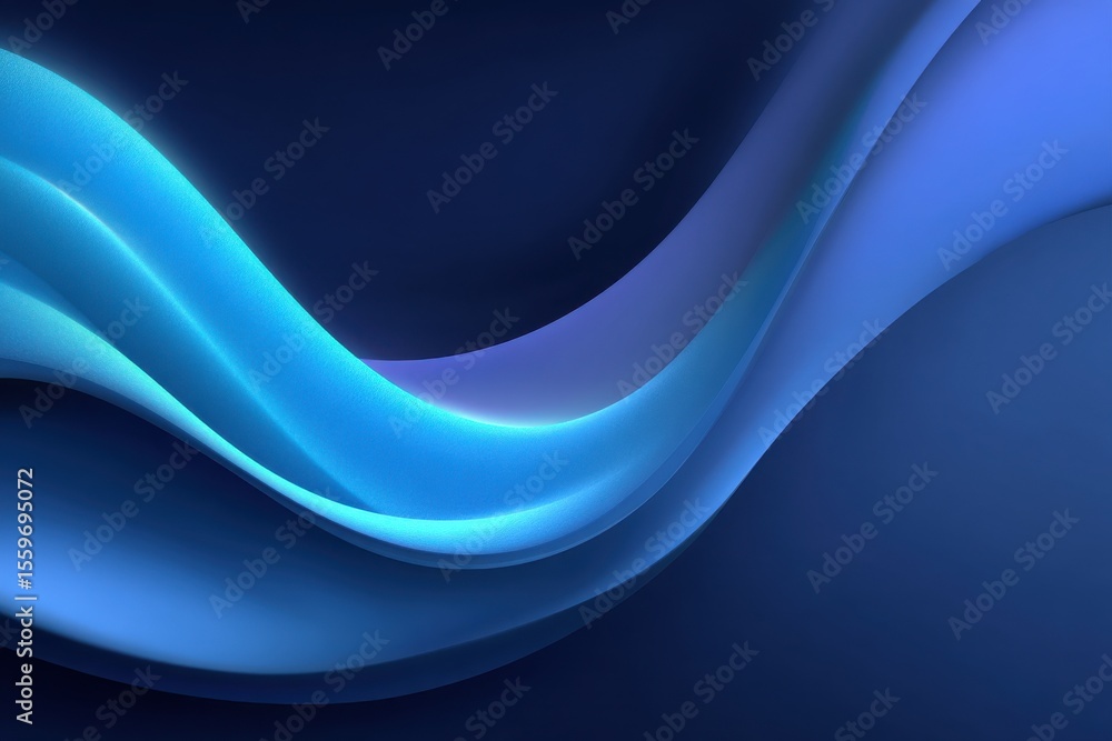 Poster abstract blue gradient background with wavy shapes creating depth