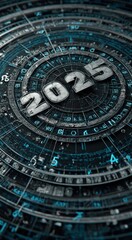 Fototapeta premium Close-up view of the year 2025 with futuristic numerical design