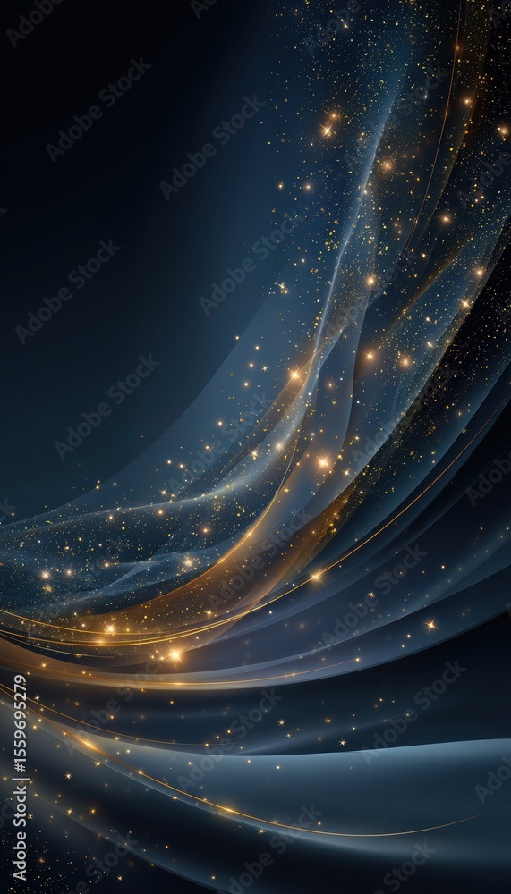 Poster elegant abstract background featuring glowing golden particles and smooth flowing lines