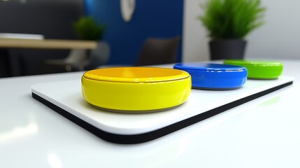 Colorful Round Smart Home Buttons on White Pad Modern Technology Control Interface
