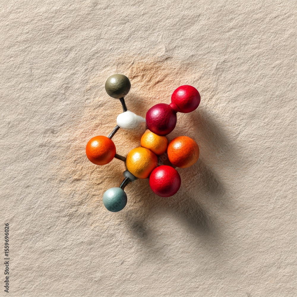 Poster colorful molecular structure on textured background showing science and chemistry concepts.