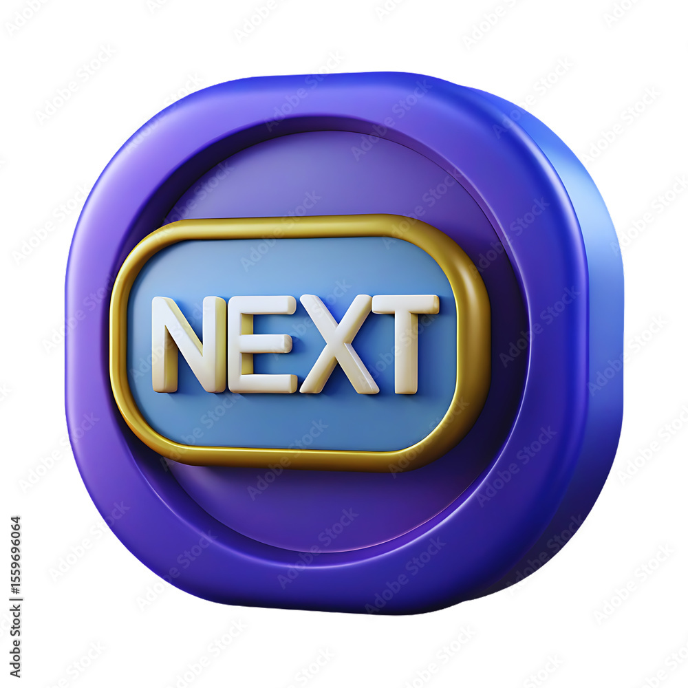 Fototapete modern 3d render of next button on a glossy purple background