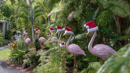 Tropical Holiday Cheer: Flamingo Santa Garden