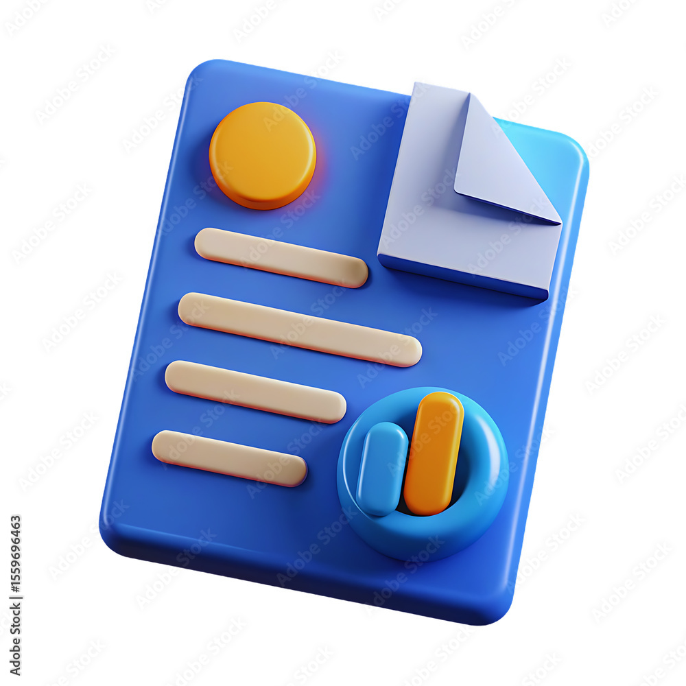 Aufkleber 3d render of a blue document with colorful design elements