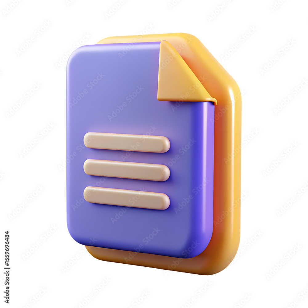 Fototapete 3d render of a document icon with page fold and lines