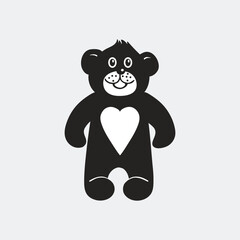 Adorable black teddy bear with a white heart on its chest presented in a charming silhouette style