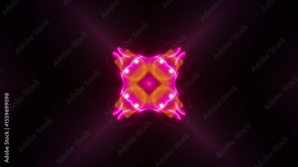 Poster animated neon line kaleidoscope pattern seamless loop. bright neon lines in repeating kaleidoscope a