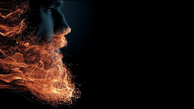 Captivating Artwork Features a Man's Face Combined With Fiery Effects Creating a Mesmerizing Visual Experience