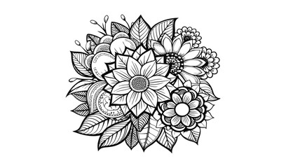 Fototapeta premium Ornate black and white floral bouquet illustration