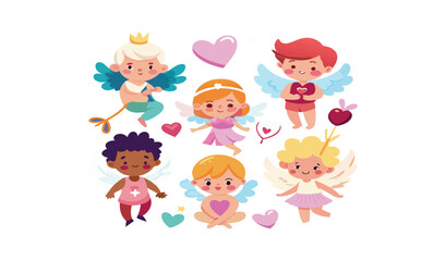 Adorable cartoon cupids diverse group valentine s day