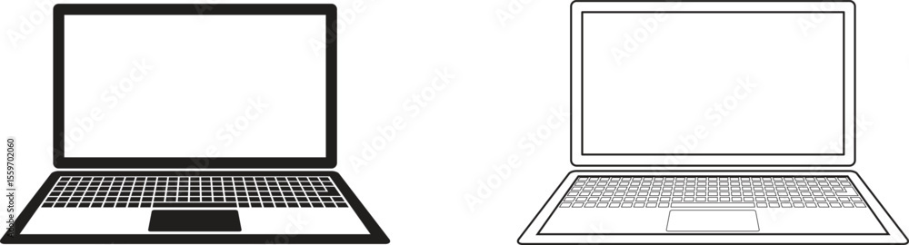 Fototapete Minimal laptop icon set with solid black and outline style symbols of portable computers for tech and digital design use