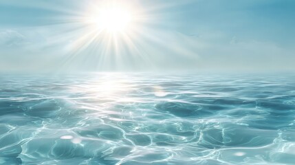 Obraz premium Shimmering Azure: The sun's radiant rays dance upon the surface of tranquil waters, evoking a sense of serenity and endless horizons.