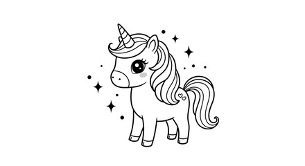 Cute unicorn line art vector illustration for kids coloring fun