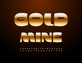 Vector Luxury sign Gold Mine. Modern Fashion Font. Shiny Chic Alphabet Letters and Numbers