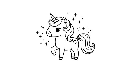 Cute unicorn vector illustration for coloring book and kids design in line art style