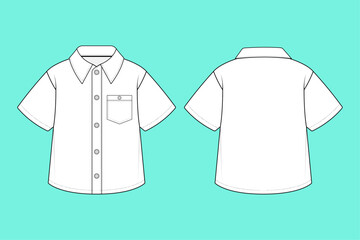 Black and White Baby Boys short sleeve Shirt fashion flat sketch template outline CAD mockup.