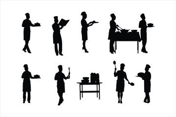 Diverse Chefs and Kitchen Staff Silhouettes - Food Preparation Vector Set