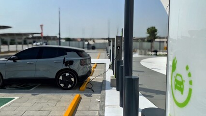 Electric cars recharging at the charging station. ev charging station.