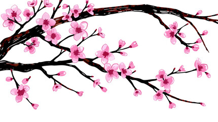 Elegant Cherry Blossom Branch Illustrations in Ink and Watercolor Style