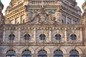Victoria, BC, Canada. September 21, 2025: The ornate facade of the Legislative Assembly of British...