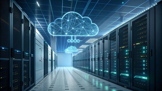 Cloud computing network in a futuristic urban metro station's empty hall, highlighting the intricate design of the underground business architecture - Powered by Adobe