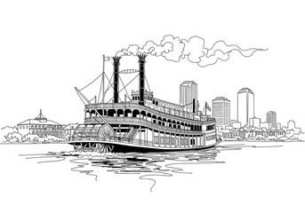 Obraz premium Steamboat Natchez in New Orleans one line drawing