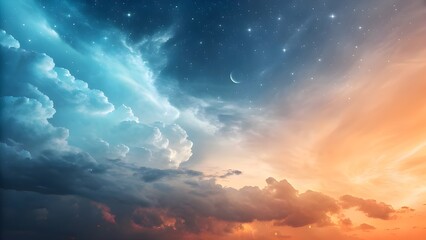 Obraz premium Contrasting Sky with Blue and Orange Clouds at Twilight