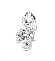 Naklejka premium Stylized illustration featuring a male BMX biker in action, great for apparel, event posters, or digital media focusing on extreme sports.