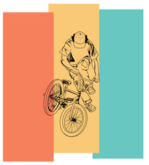 Stylized illustration featuring a male BMX biker in action, great for apparel, event posters, or digital media focusing on extreme sports.