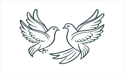 Obraz premium Two doves in flight line art illustration