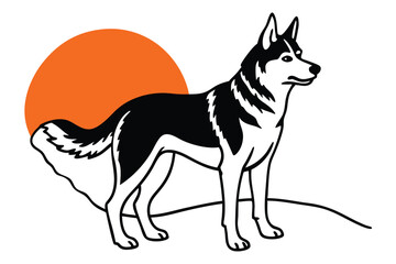 Fototapeta premium Black and white vector illustration of a cute sitting puppy