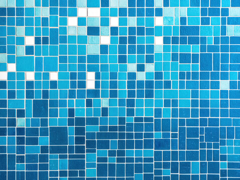 background with blue ceramic tile texture for swimming pool decor. Blue mosaic