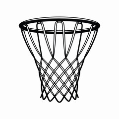 Black and White Graphic Illustration of a Basketball Hoop and Net © tarek