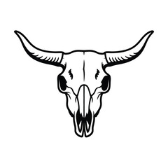 Monochrome Bull Skull Illustration with Horns on a White Background