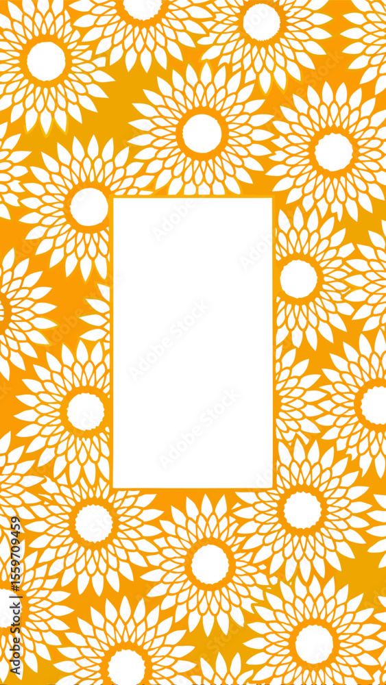 Aufkleber a vibrant orange background features a repeating pattern of white stylized floral designs with a cen