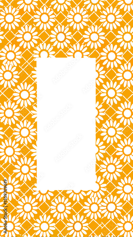 Aufkleber a vibrant orange background with a repeating pattern of white daisies set against a subtle diamond g