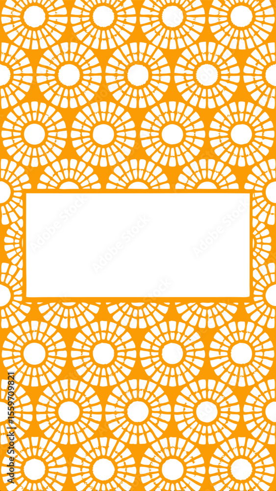Aufkleber a seamless orange and white geometric pattern featuring repeating circular sunburst motifs with a ce