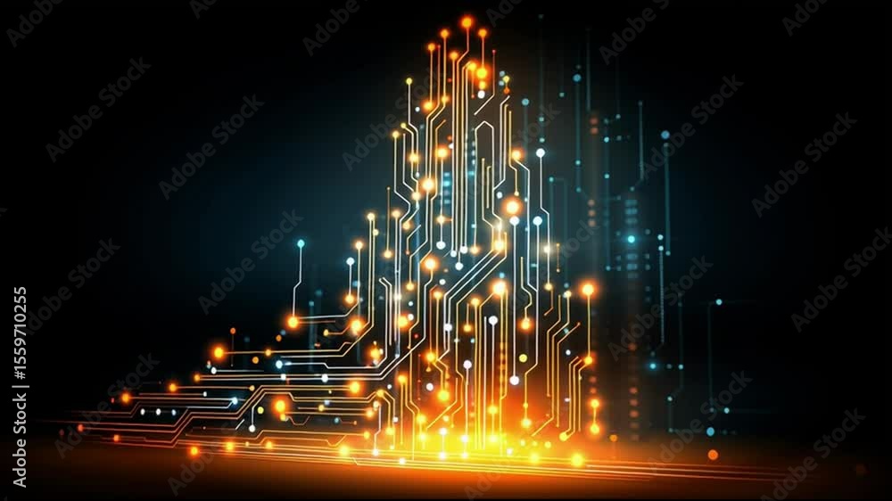 Poster abstract digital landscape illuminated by glowing circuits highlighting advanced technology