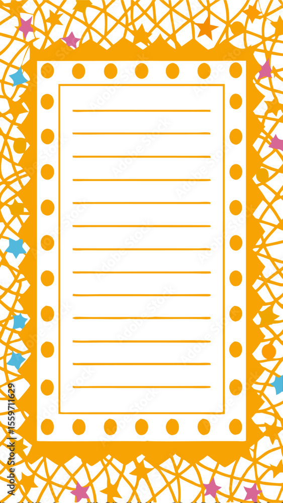 Aufkleber a festive and colorful notepad design featuring a border of orange stars and swirling lines with a l