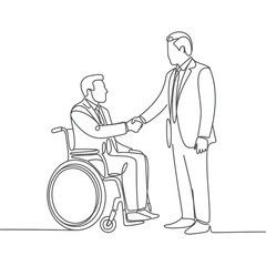 Business Partnership with Person in Wheelchair One Line Drawing