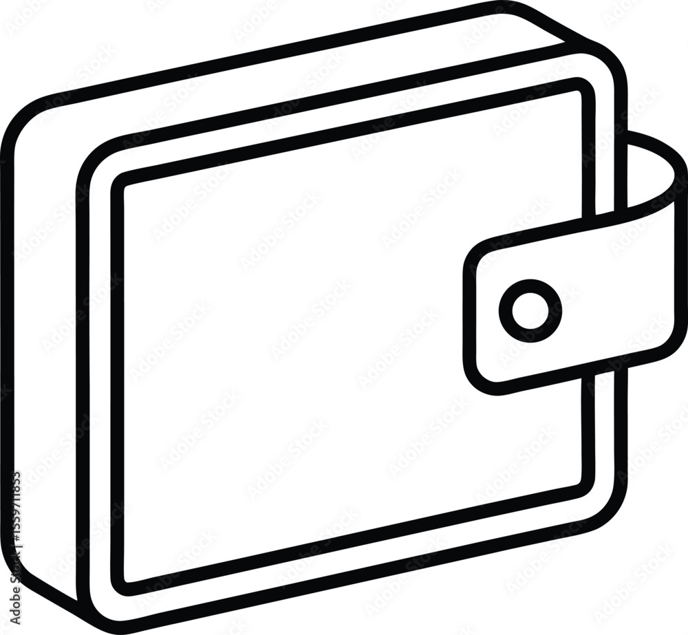 Poster simple black line art icon of a closed wallet with a snap closure isolated on white background