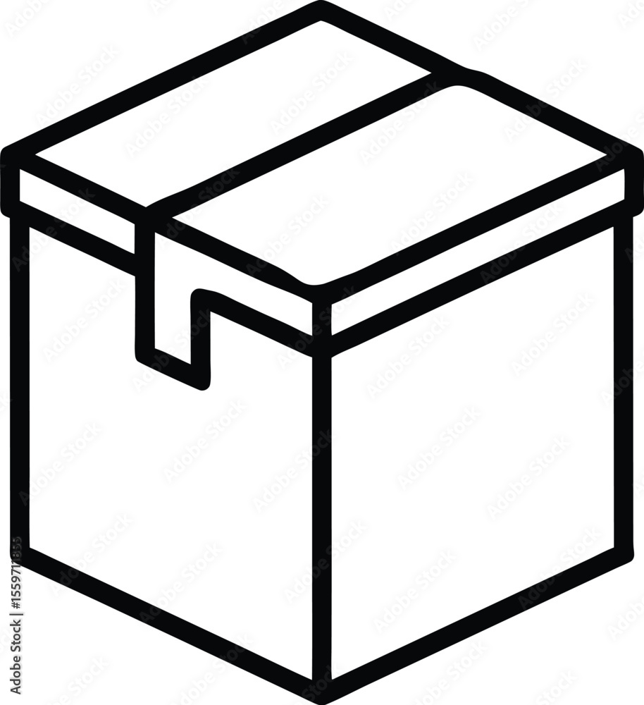 Aufkleber simple outline icon of a closed cardboard box with a tab closure isolated on white background