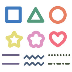 シンプルな図形と線画イラストセット