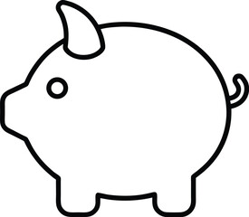 Simple outline illustration of a piggy bank with a curly tail and a single eye isolated on white background