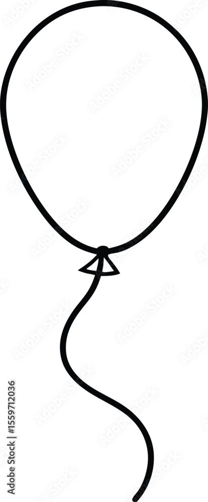 Poster a simple black line drawing of a balloon with a string attached isolated on white background