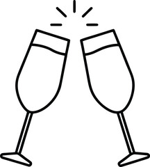 Two champagne glasses clinking together in a toast with celebratory sparks above isolated on white background